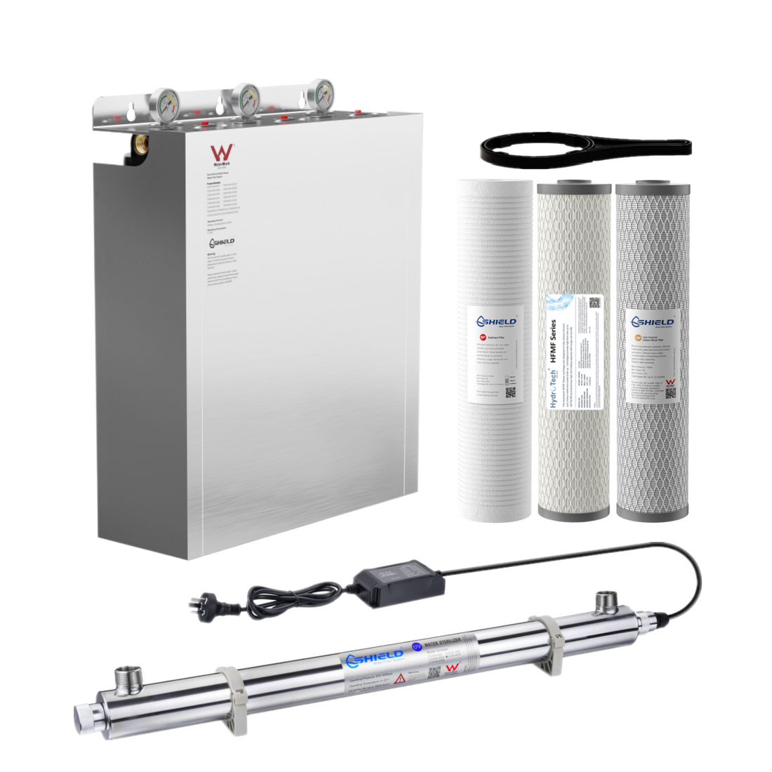 20" x 4.5" Triple Whole House Tank Water Filter System Ultraviolet Sterilizer| WaterMark Certified | Remove Bacteria Viruses Heavy Metal Fluoride - Shield Water Filter