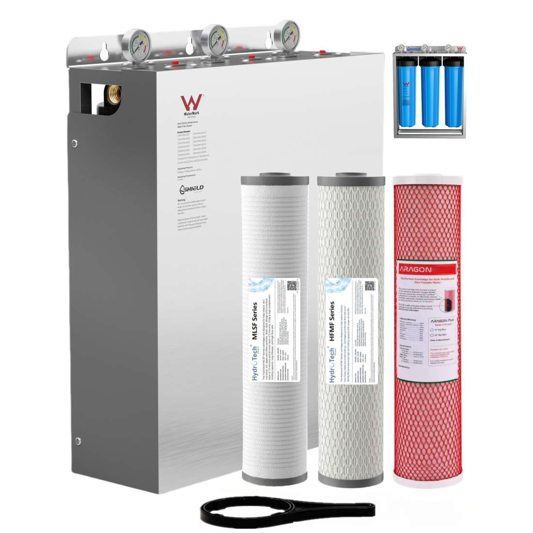 20” x 4.5” Whole House Water Filter System with Aragon Kit | Free-Standing Stainless Steel Cover | Cyst Scale Chlorine Fluoride Lead Removal | WaterMark Certified - Shield Water Filter