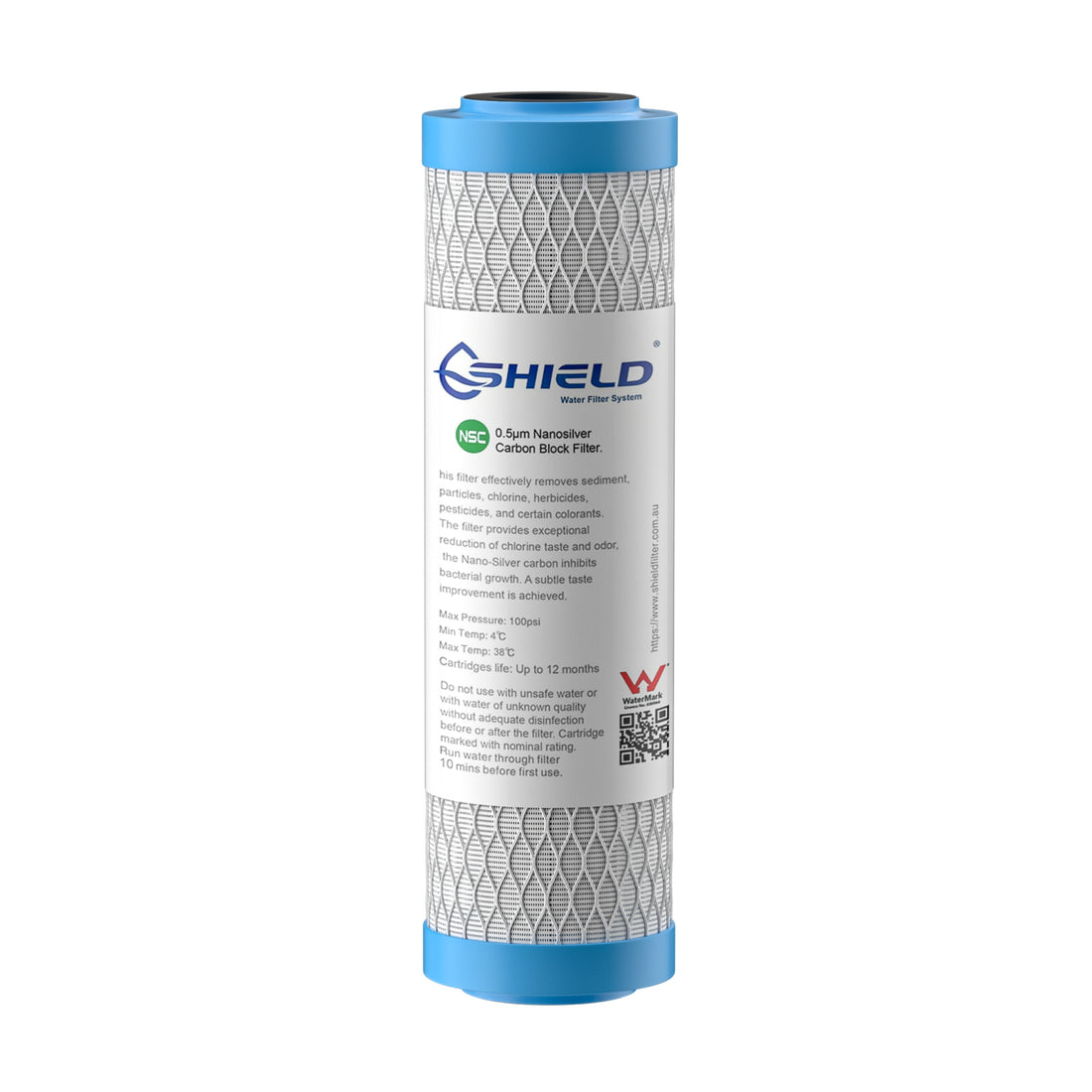 0.5 Micron Nano Silver Antibacterial Carbon Block Water Filter Cartridge | 10” x 2.5” Universal Replacement for Undersink Benchtop Filtration Systems - Shield Water Filter