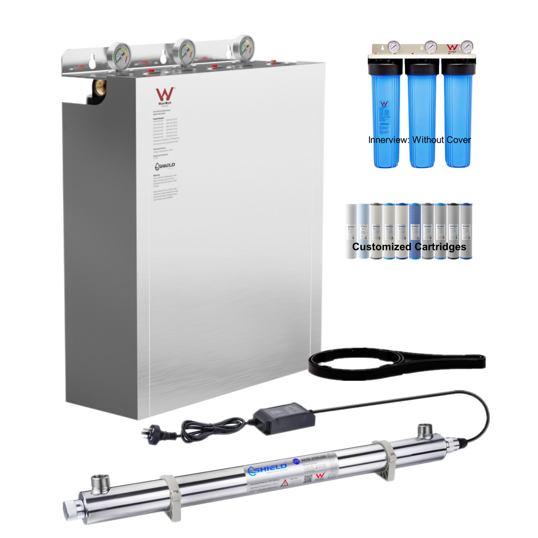 20” x 4.5” Whole House Water Filter System with Stainless Steel Cover UV Sterilizer | Australian Standard WaterMark Certified | Wall Mount - Shield Water Filter