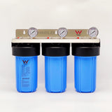 10" x 4.5" Twin Big Blue Whole House Water Filter System 3 stages 304SS Bracket + Gauge - Shield Water Filter
