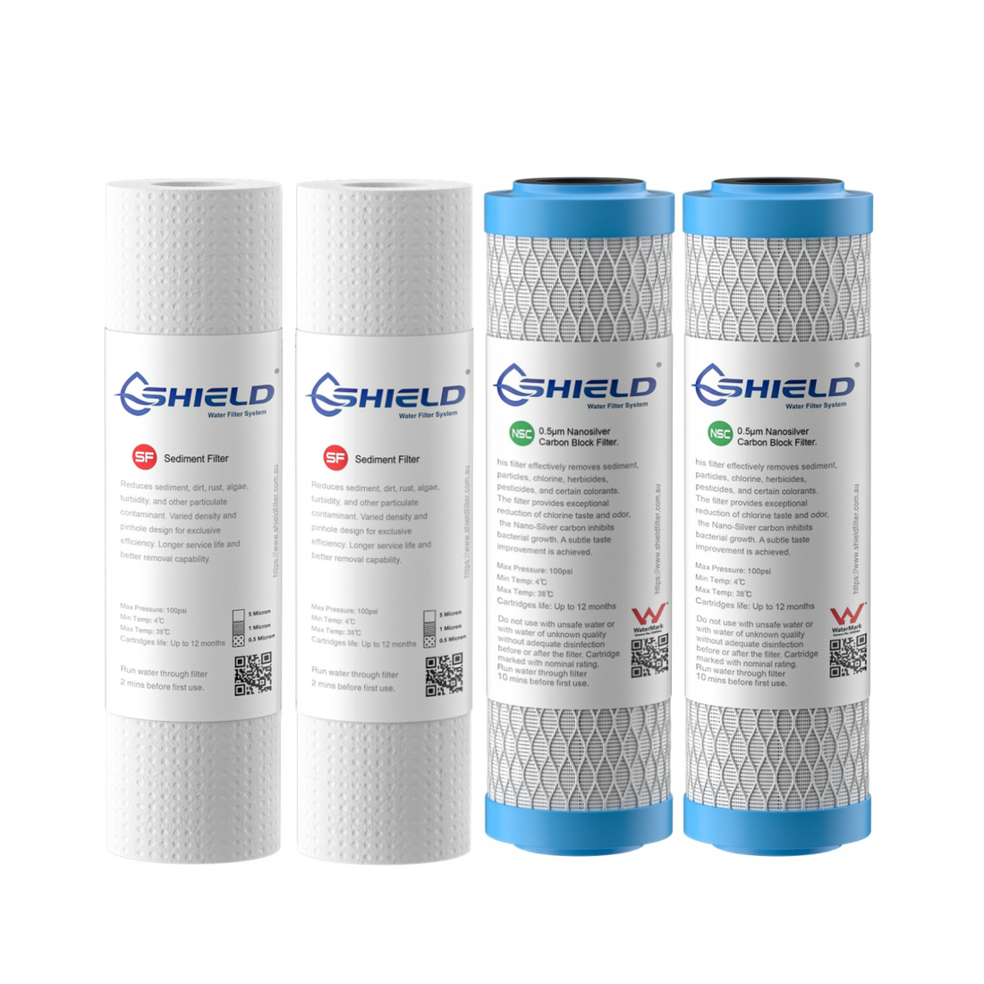 Sediment & Nano Silver Antibacterial 0.5 Micron Coconut Carbon Block Water Filter Cartridges | 10” x 2.5” Universal Replacement | 2 Pack - Shield Water Filter
