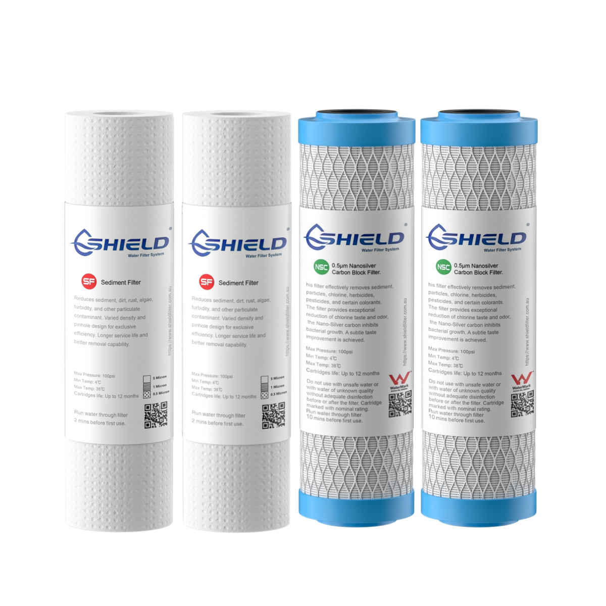 Sediment & Nano Silver Antibacterial 0.5 Micron Coconut Carbon Block Water Filter Cartridges | 10” x 2.5” Universal Replacement | 2 Pack - Shield Water Filter