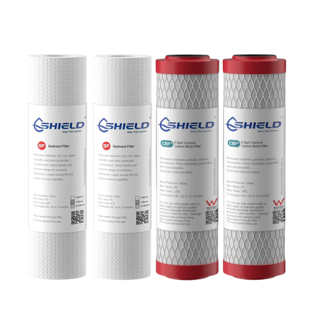 0.5 Micron FPAS Chloramine Removal Carbon Block Water Filter Cartridges | 10” x 2.5” Universal Replacement for 2 Stage Undersink Filtration Systems 2 Pack - Shield Water Filter