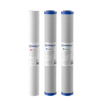 20” x 2.5” Whole House Water Filter Cartridges | 3-Stage Replacement | 5 Micron Sediment Double 0.5 Micron Coconut Carbon