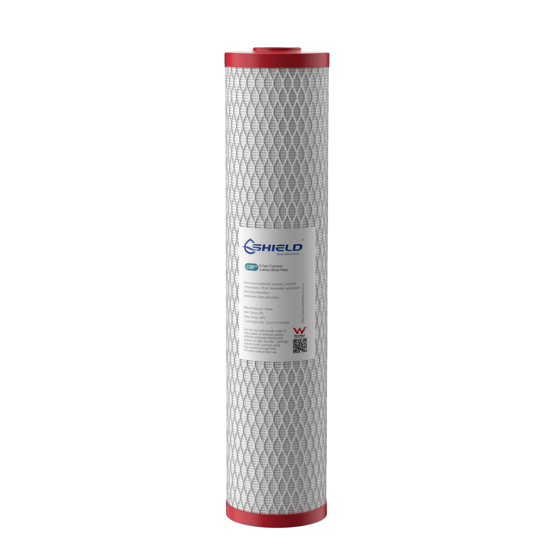 0.5 Micron Chloramine PFAS Removal Carbon Block Water Filter Cartridge | 20” x 4.5” Universal Replacement for Whole House Filtration Systems - Shield Water Filter
