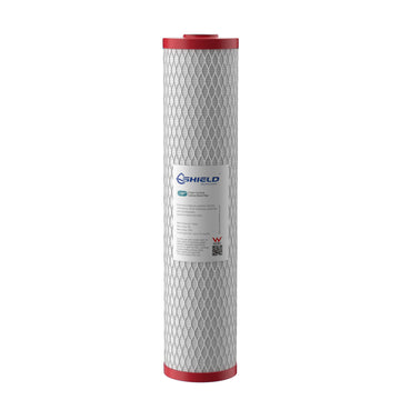 0.5 Micron Chloramine PFAS Removal Carbon Block Water Filter Cartridge | 20” x 4.5” Universal Replacement for Whole House Filtration Systems - Shield Water Filter