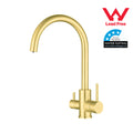 3 Way Mixer Tap Gold Stainless Steel | WaterMark WELS Certified | Drinking Water Filter Faucet | Umbrella Style Kitchen 3-in-1 Tap - Shield Water Filter