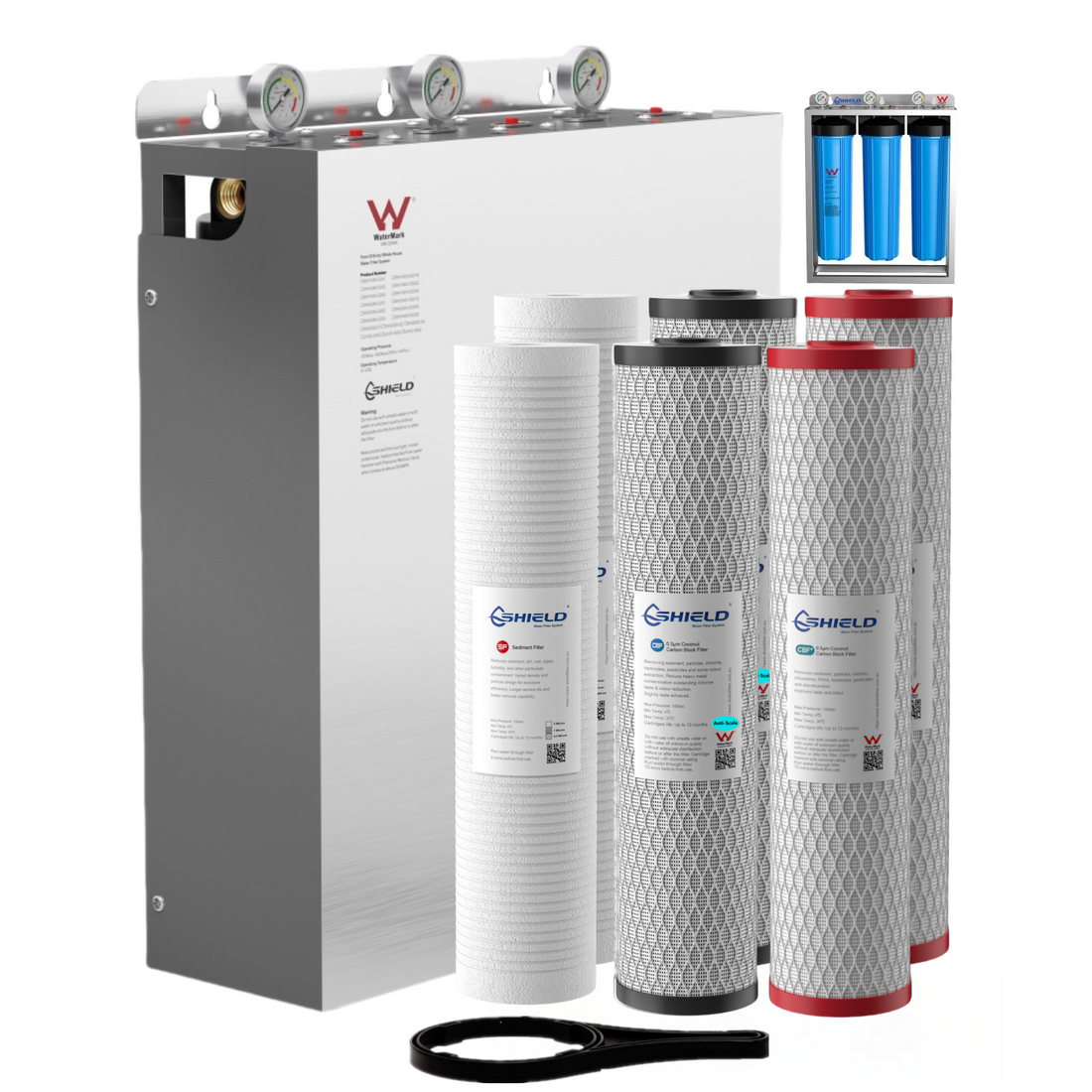 20” x 4.5” Whole House Water Filter System | Chloramine PFAS Scale Removal | Stainless Steel Cover Free-Standing  | WaterMark Certified - Shield Water Filter