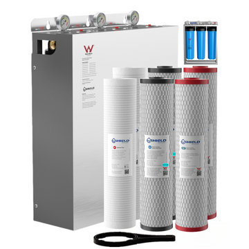 20” x 4.5” Whole House Water Filter System | Chloramine PFAS Scale Removal | Stainless Steel Cover Free-Standing  | WaterMark Certified - Shield Water Filter