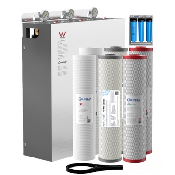 20” x 4.5” Whole House Water Filter System | Free-Standing Stainless Steel Cover | Chloramine PFAS Cyst Scale Chlorine  Fluoride Lead Removal | WaterMark Certified