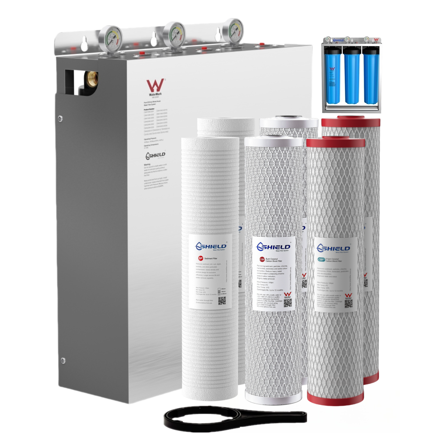 20” x 4.5” Whole House Water Filter System | Chloramine PFAS Removal | Free-Standing Stainless Steel Cover | WaterMark Certified - Shield Water Filter