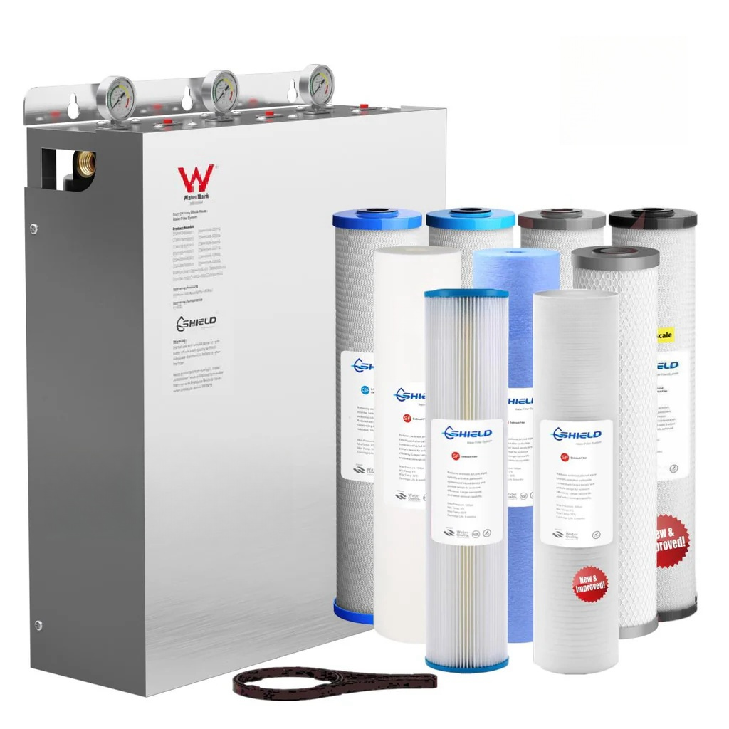 20" x 4.5" Whole House Water Filter System Stainless Steel Cover 3 Stages Customized Cartridges Lead Fluoride Scale Chlorine Cyst Removal - Shield Water Filter