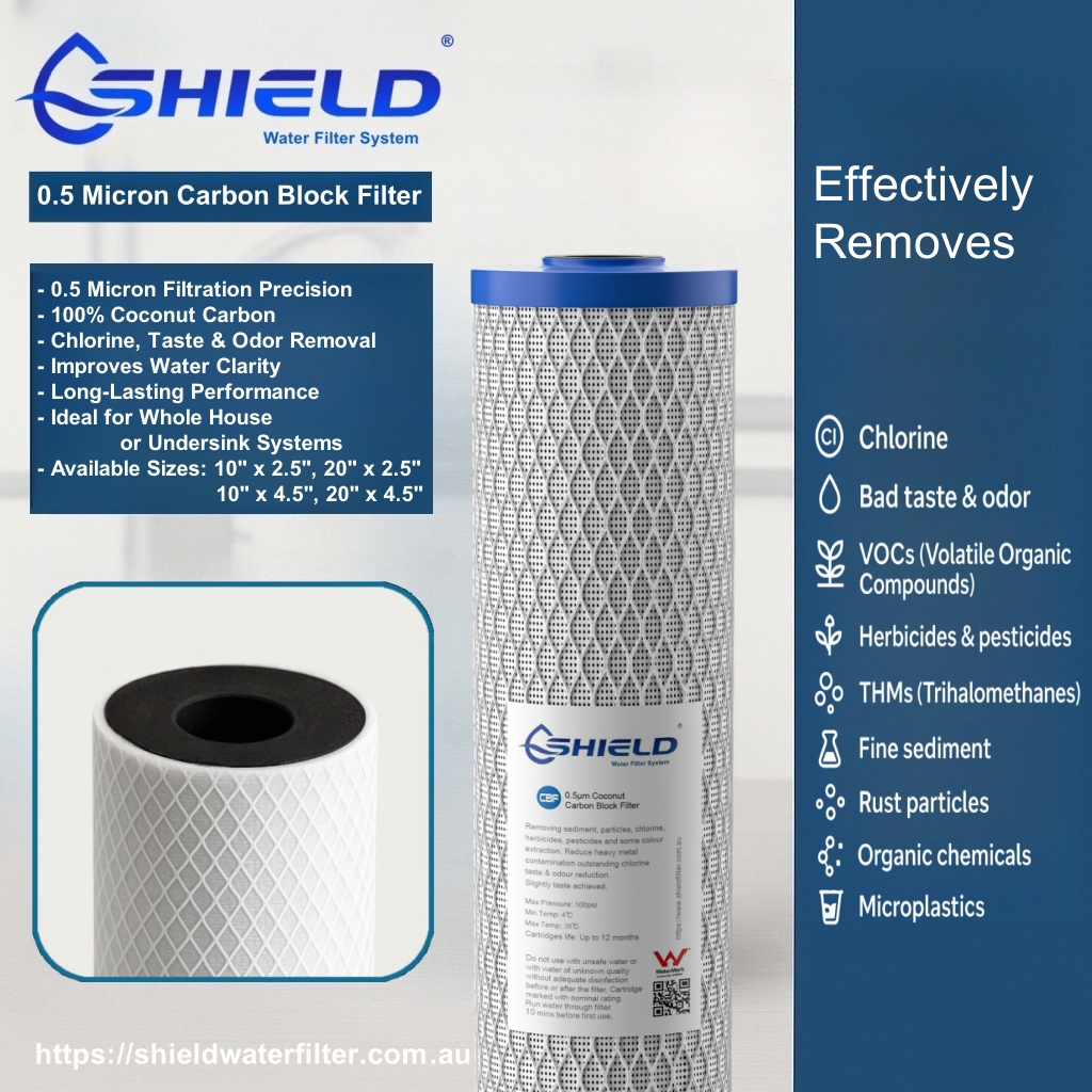 20” x 4.5” Big Blue Whole House Water Filter Sediment Carbon Cartridge | 5-0.5 Micron | Replacement for Town Water - Shield Water Filter