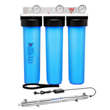 Rain Tank Water Filter 20" x 4.5" Big Blue Whole House Water Filtration System with UV Sterilizer & Pressure Gauges Australian Standard WaterMark Certified