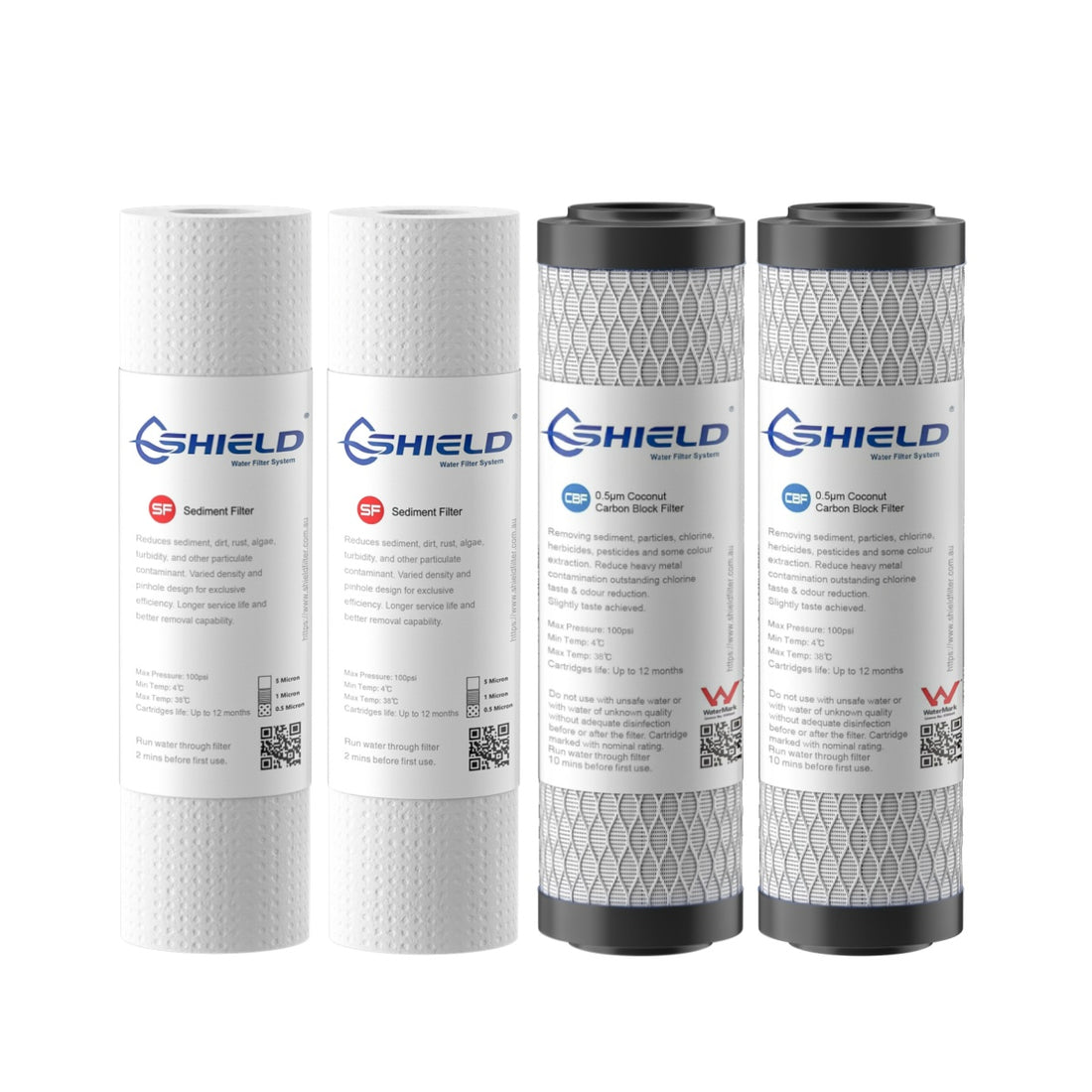 0.5 Micron Sediment Coconut Carbon Block Water Filter Cartridges | 10” x 2.5” Universal Replacement for 2 Stage Undersink Filtration Systems 2 Pack - Shield Water Filter