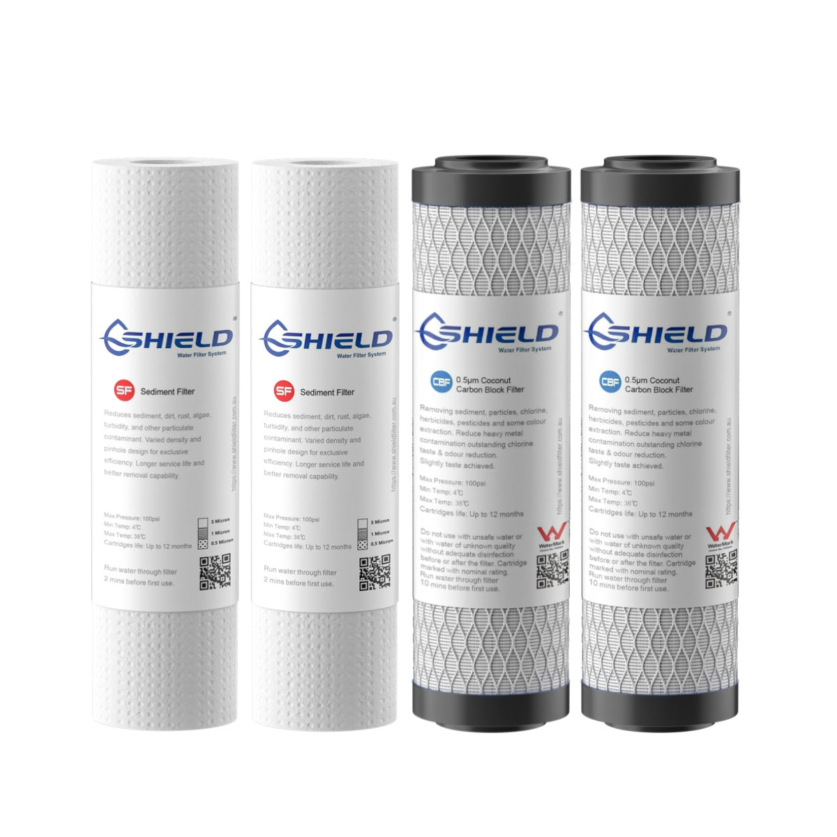 0.5 Micron Sediment Coconut Carbon Block Water Filter Cartridges | 10” x 2.5” Universal Replacement for 2 Stage Undersink Filtration Systems 2 Pack - Shield Water Filter