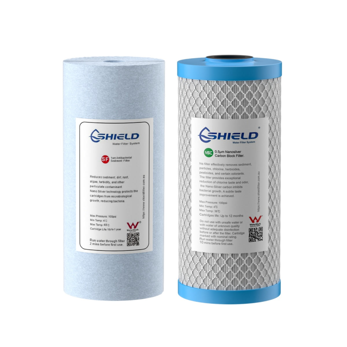 1 Micron Antibacterial Sediment 0.5 Micron Nano Silver Carbon Block Water Filter Cartridge | 10” x 4.5” Replacement for Whole House Filtration Systems - Shield Water Filter