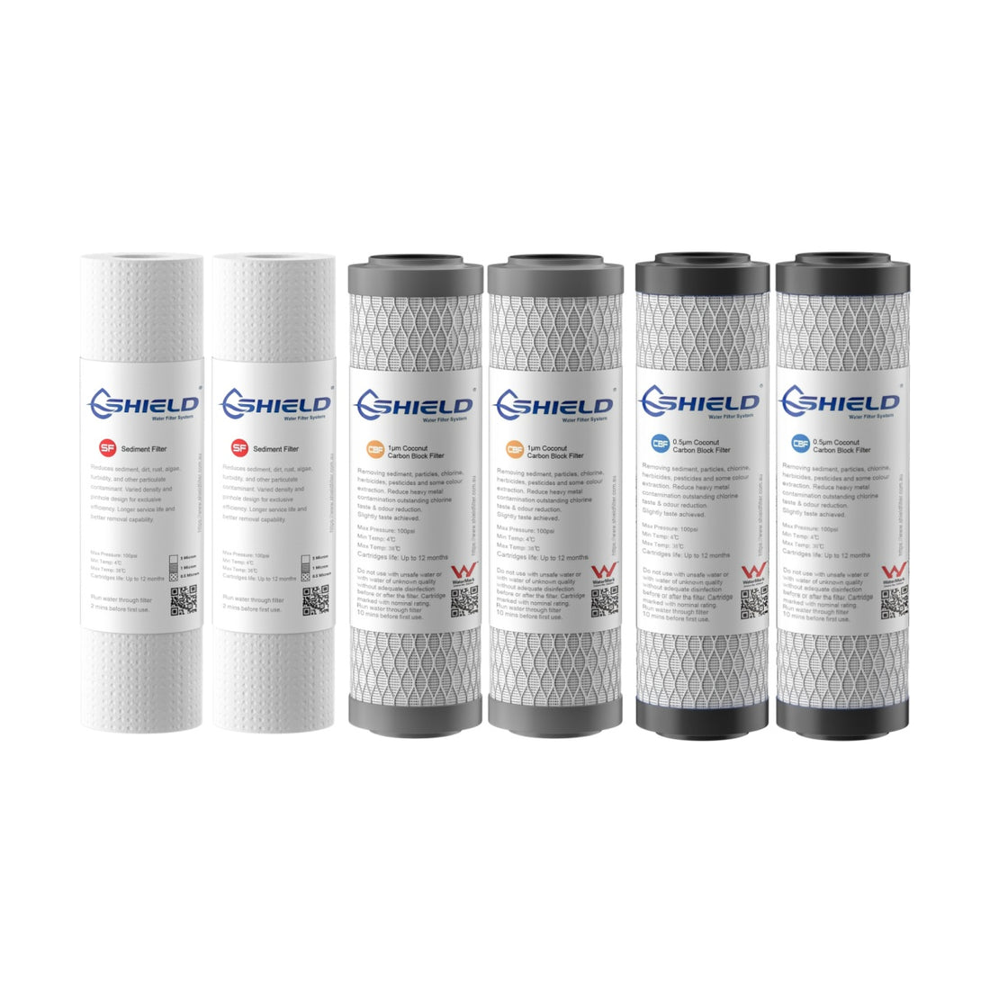 10” x 2.5” Triple Undersink Carbon Block Filter | 0.5 Micron | Double Coconut Shell | Sediment & Chlorine Removal | 2-Pack - Shield Water Filter