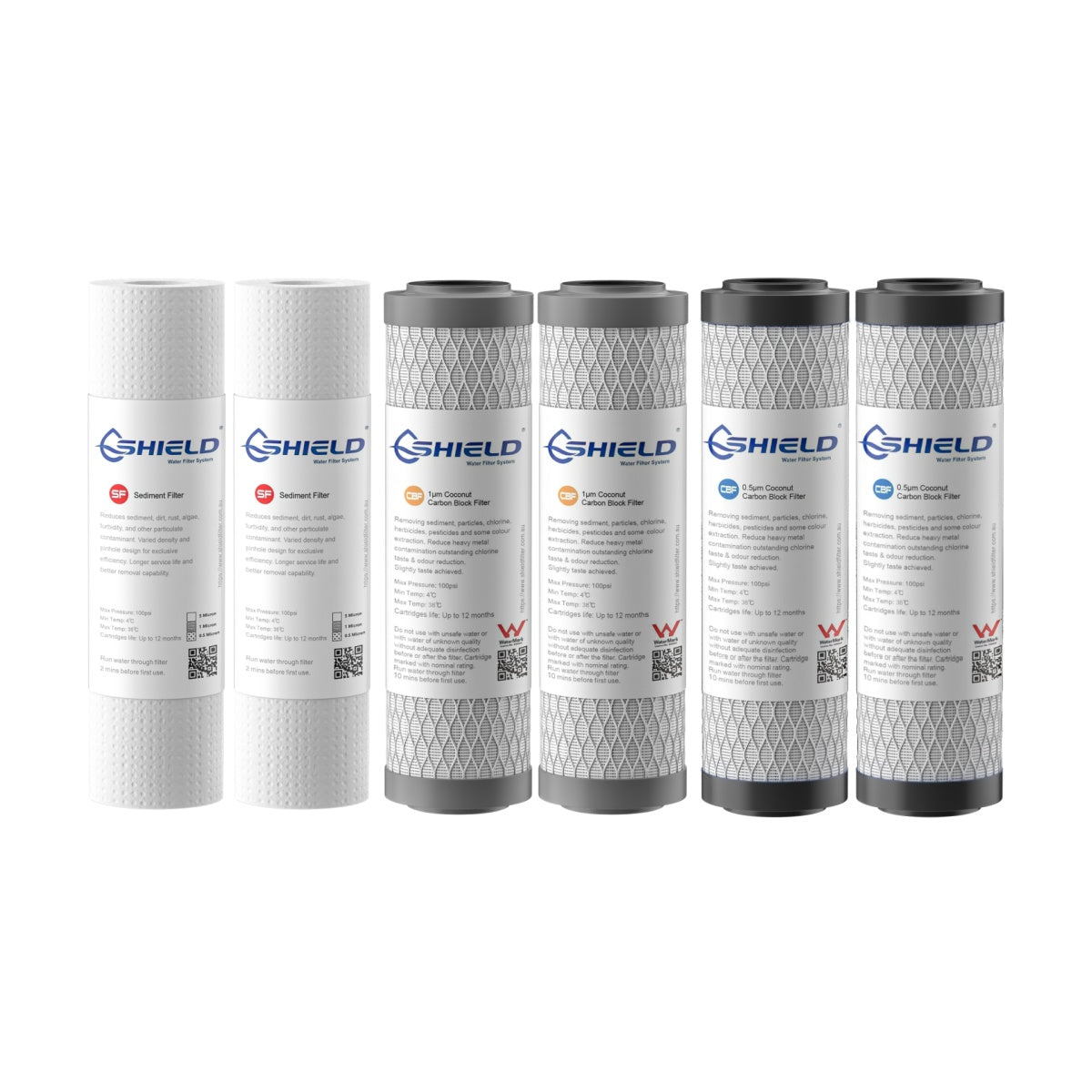 10” x 2.5” Triple Undersink Carbon Block Filter | 0.5 Micron | Double Coconut Shell | Sediment & Chlorine Removal | 2-Pack - Shield Water Filter
