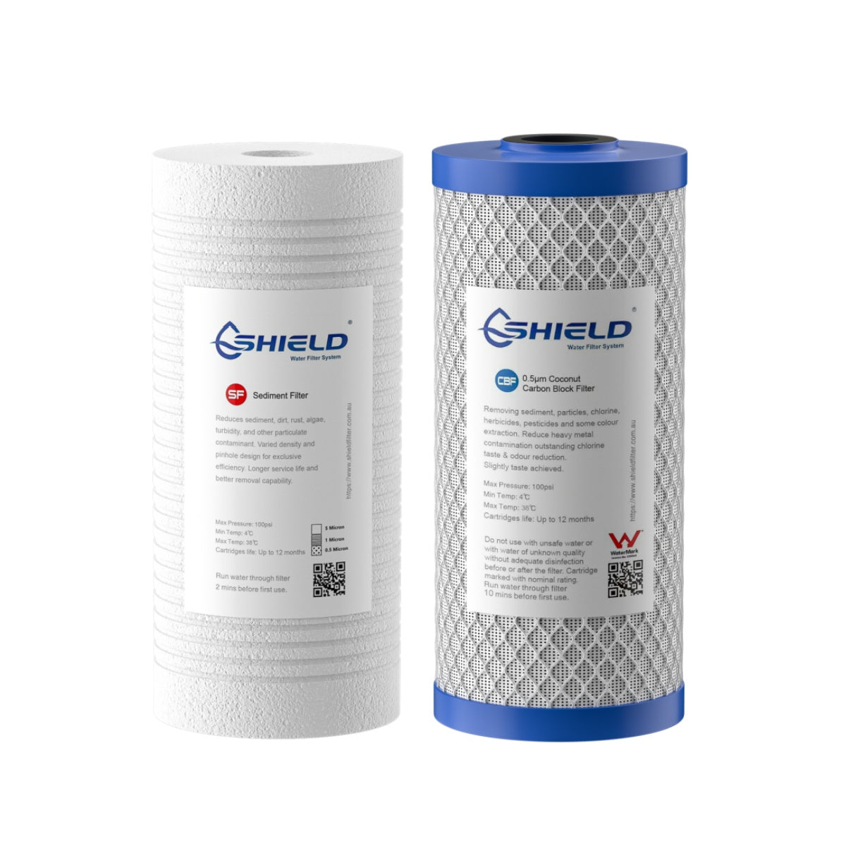 10” x 4.5” Whole House Filter Cartridges | 1µm Sediment + 0.5µm Coconut Carbon Block | Universal 2-Stage Replacement for Whole House Systems - Shield Water Filter