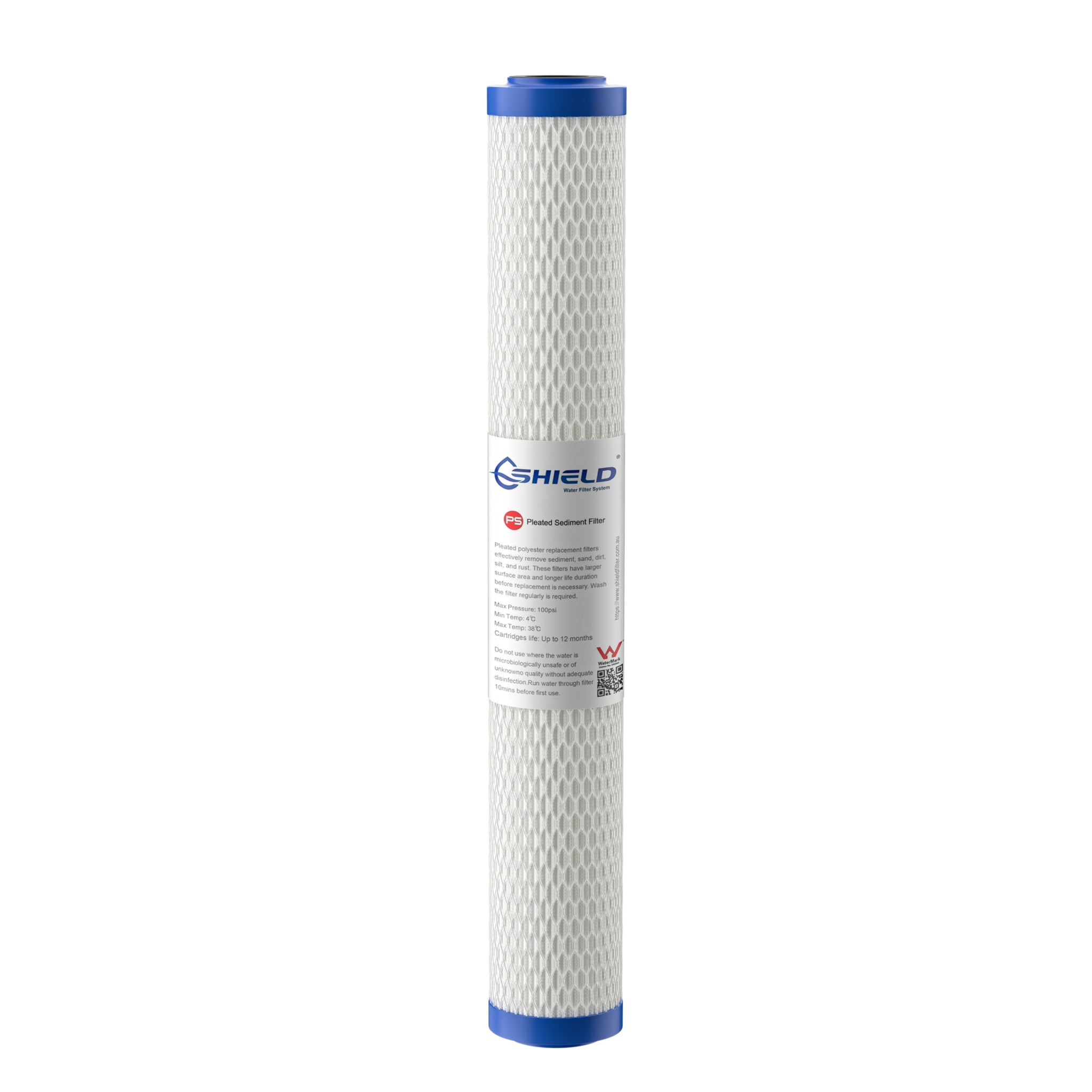 20 Micron Washable Pleated Sediment Water Filter Cartridge | 20” x 2.5” Universal Replacement for Slim Whole House Filter - Shield Water Filter
