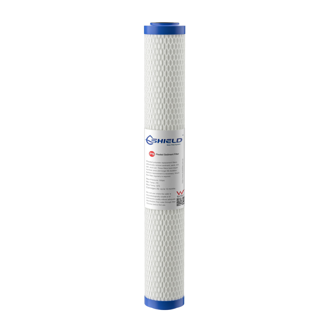 20 Micron Washable Pleated Sediment Water Filter Cartridge | 20” x 2.5” Universal Replacement for Slim Whole House Filter - Shield Water Filter