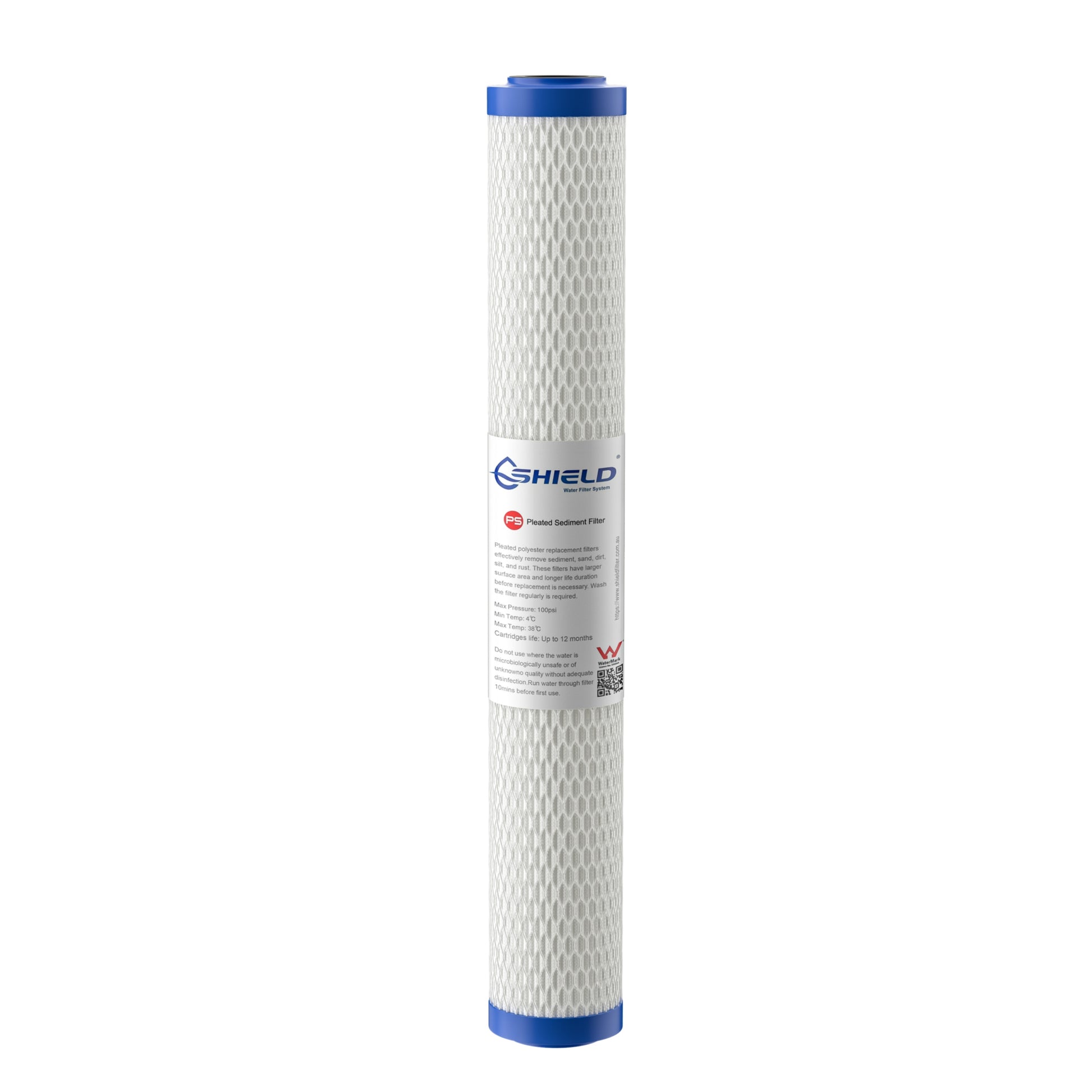 20 Micron Washable Pleated Sediment Water Filter Cartridge | 20” x 2.5” Universal Replacement for Slim Whole House Filter - Shield Water Filter