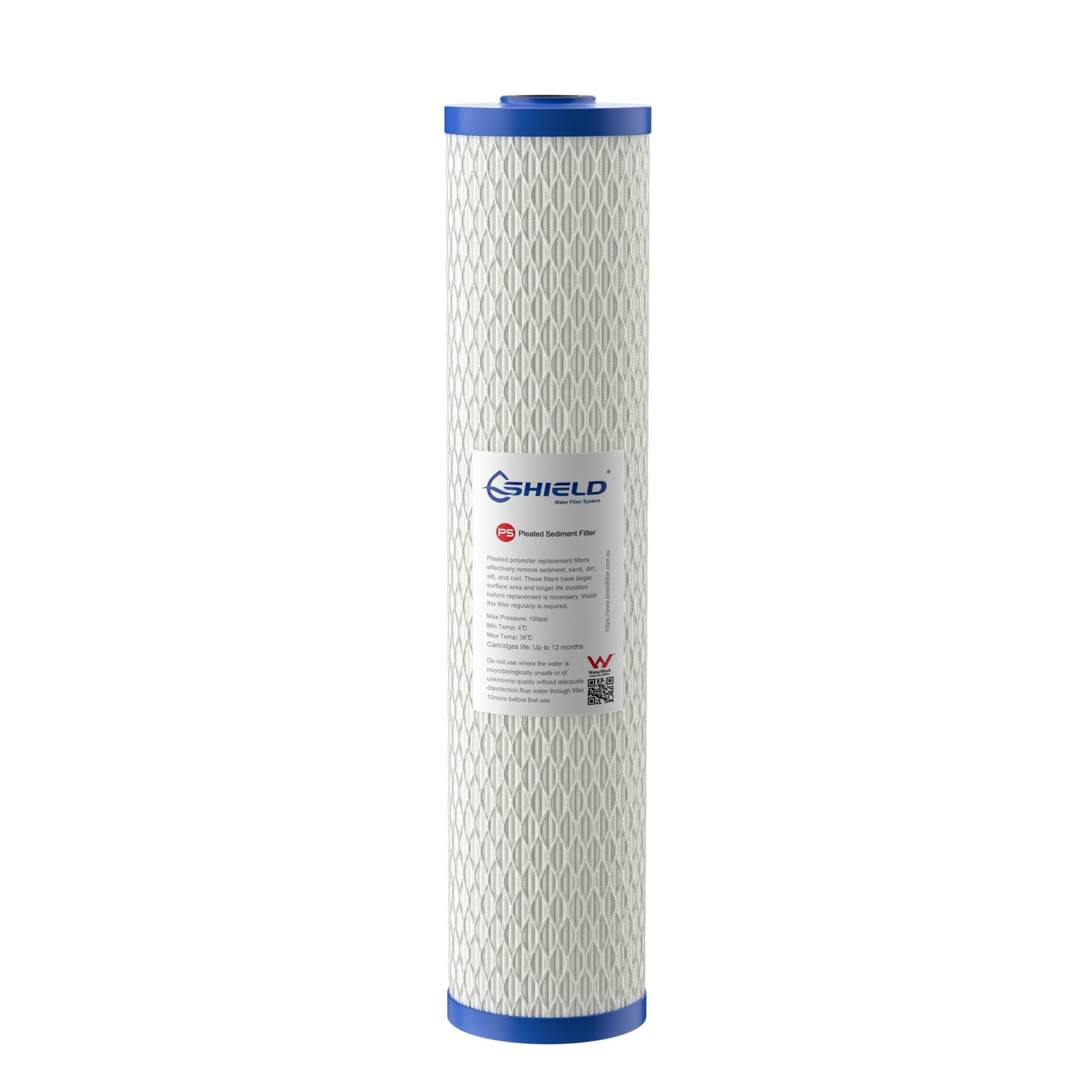 20 Micron Washable Pleated Sediment Water Filter Cartridge | 20” x 4.5” Big Blue Universal Replacement for Whole House Filter - Shield Water Filter