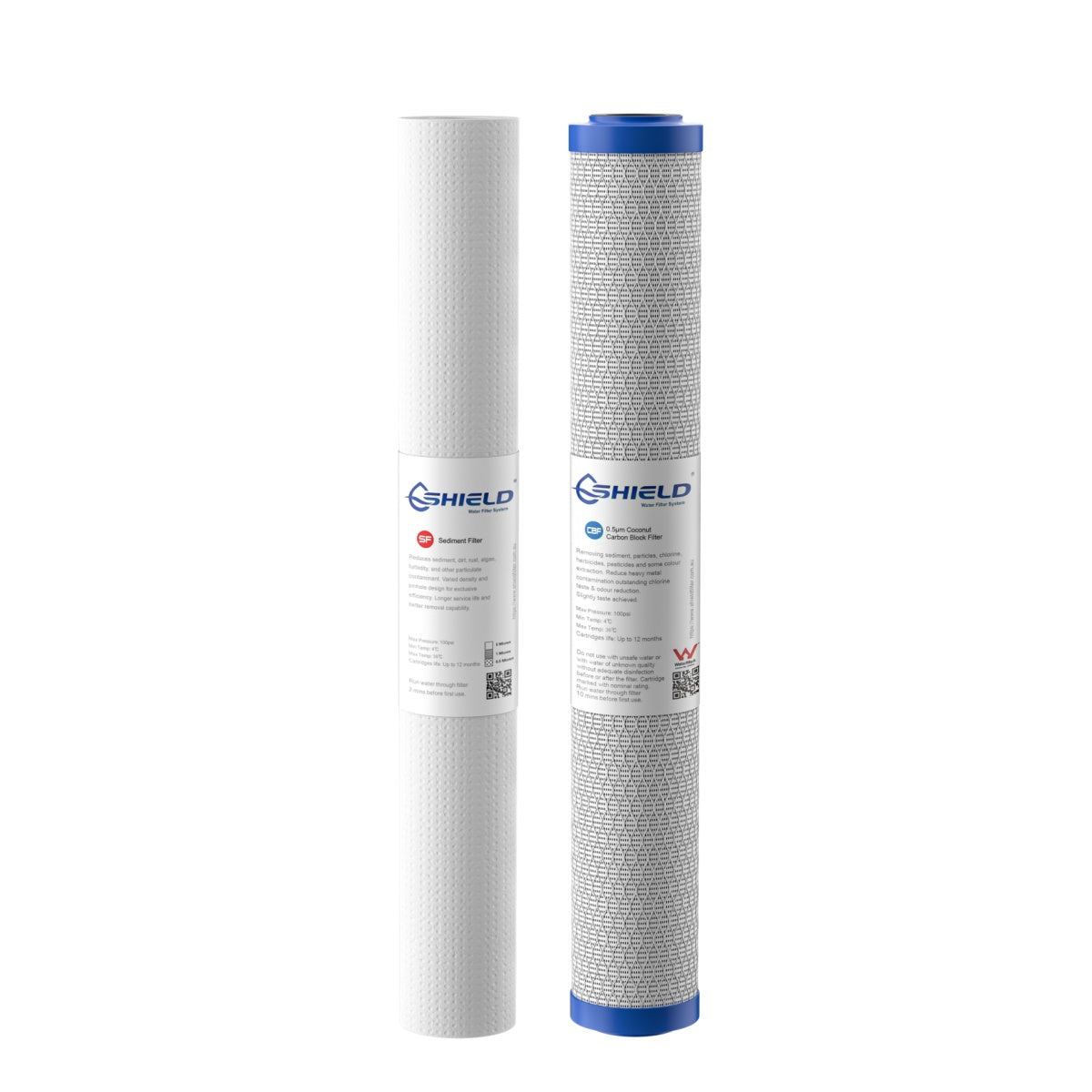 20” x 2.5” Whole House Water Filter Cartridges | 2-Stage Replacement | 5 Micron Sediment 0.5 Micron Coconut Carbon - Shield Water Filter