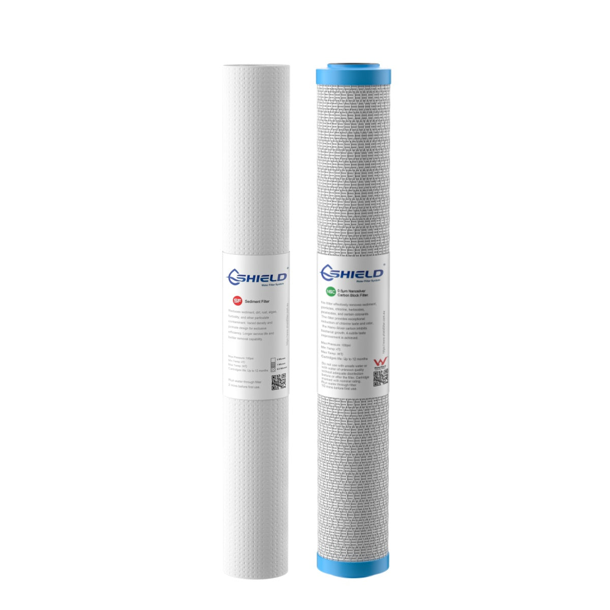 20” x 2.5” Whole House Water Filter Cartridges | 2-Stage Replacement | 5 Micron Sediment 0.5 Micron Nano Silver Antibacterial Coconut Carbon - Shield Water Filter