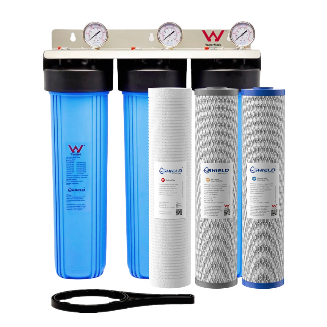 20” x 4.5” Whole House Triple Big Blue Water Filter System | WaterMark Certified | 3-Stage Wall Mount | Ideal for Heavy Chlorine Water - Shield Water Filter