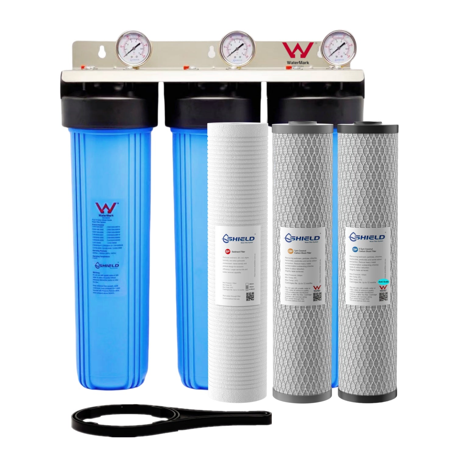 20” x 4.5” Whole House Triple Limescale Removal Water Filter System | WaterMark Certified | 3-Stage Wall Mount | Ideal for Heavy Sediment Hard Water - Shield Water Filter