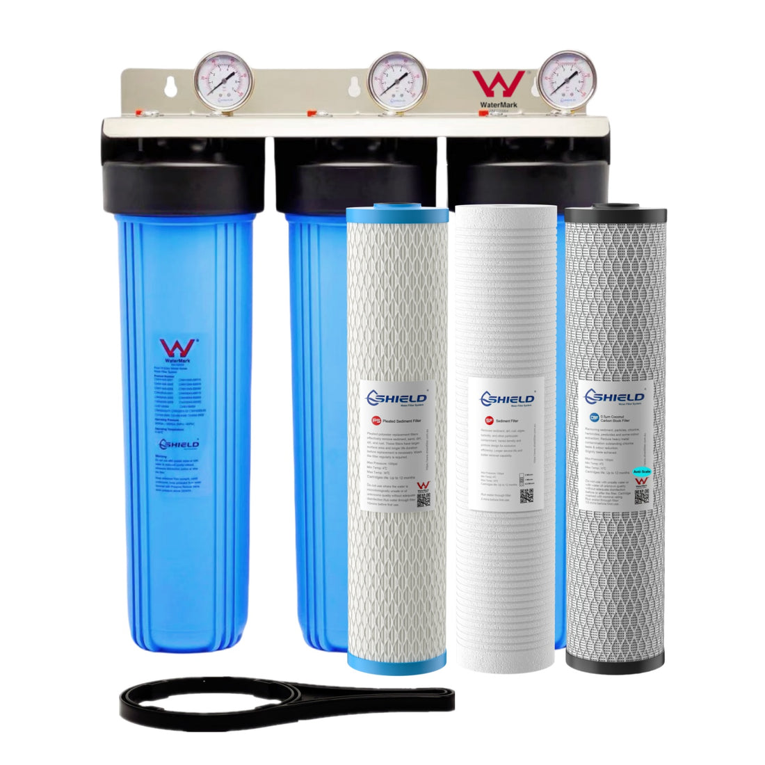 20” x 4.5” Whole House Triple Scale Removal Water Filter System | WaterMark Certified | 3-Stage Wall Mount | Ideal for Heavy Sediment & Hard Water - Shield Water Filter