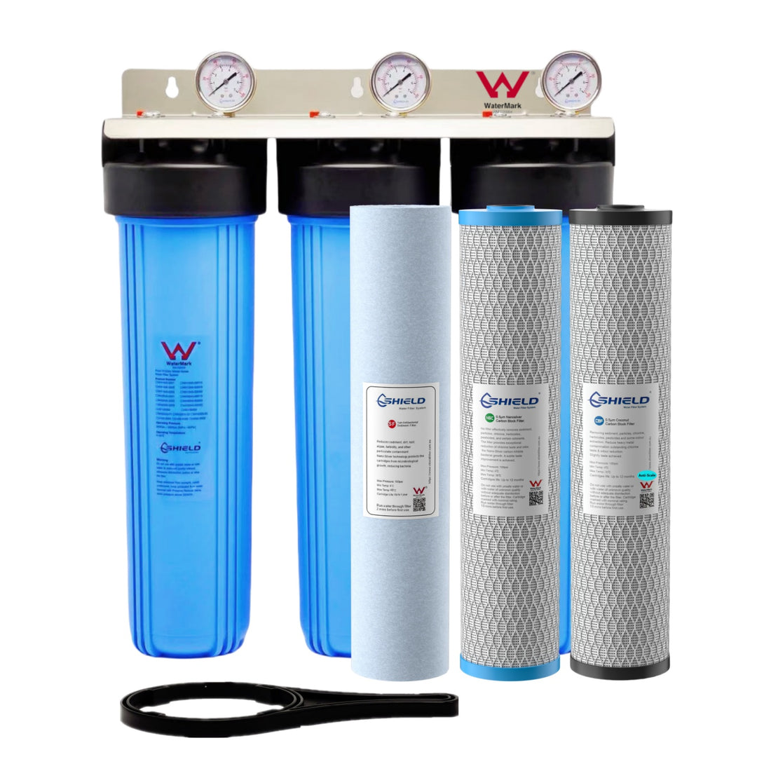 20” x 4.5” Whole House Triple Water Filter System Scale Removal | WaterMark Certified | 3-Stage Wall Mount | Ideal for Concrete Tank - Shield Water Filter