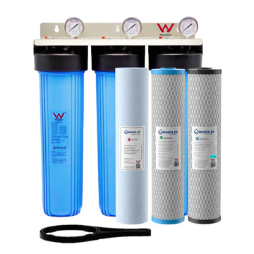 20” x 4.5” Whole House Triple Water Filter System Scale Removal | WaterMark Certified | 3-Stage Wall Mount | Ideal for Concrete Tank - Shield Water Filter