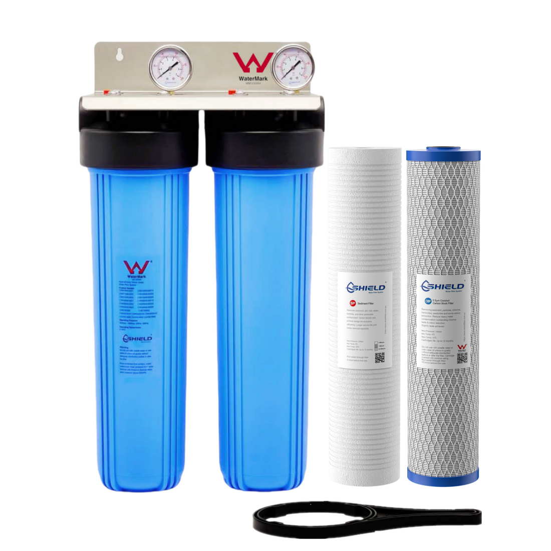 20” x 4.5” Whole House Twin Big Blue Water Filter System | WaterMark Certified | 2-Stage Wall Mount | Ideal for Town Water - Shield Water Filter
