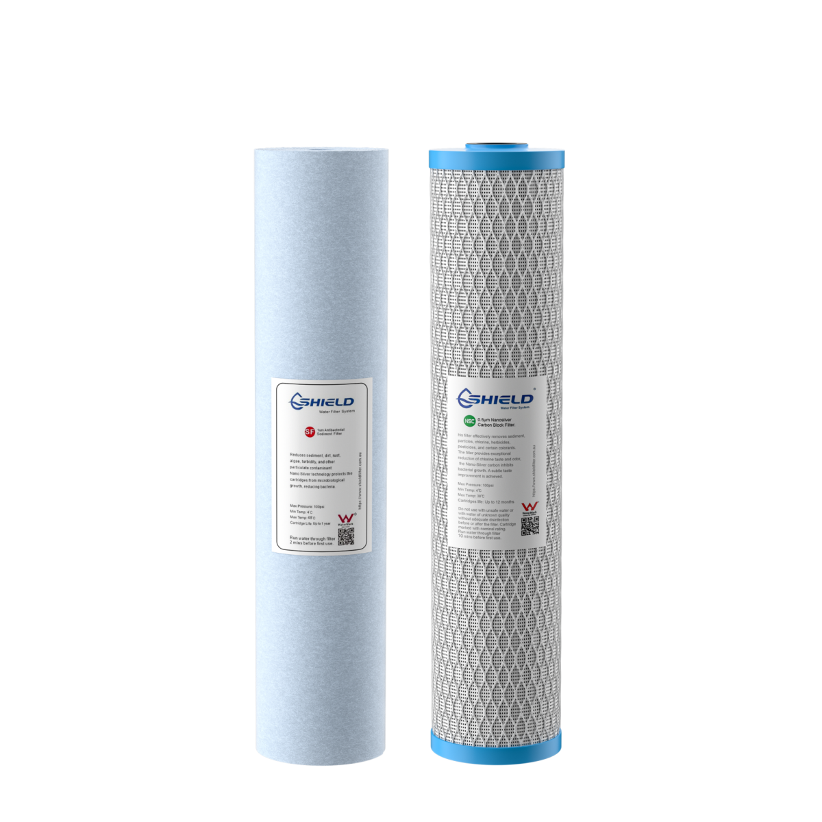 20” x 4.5” Whole House Twin Water Filter System Antibacterial Cartridges | WaterMark Certified | 2-Stage Wall Mount | Ideal for Tank Water - Shield Water Filter