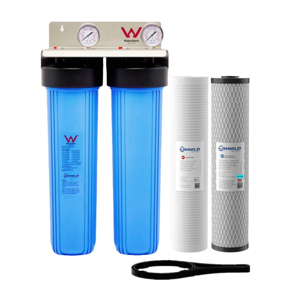 20” x 4.5” Whole House Twin Water Filter System Scale Removal Cartridges | WaterMark Certified | 2-Stage Wall Mount | Ideal for Hard Water - Shield Water Filter