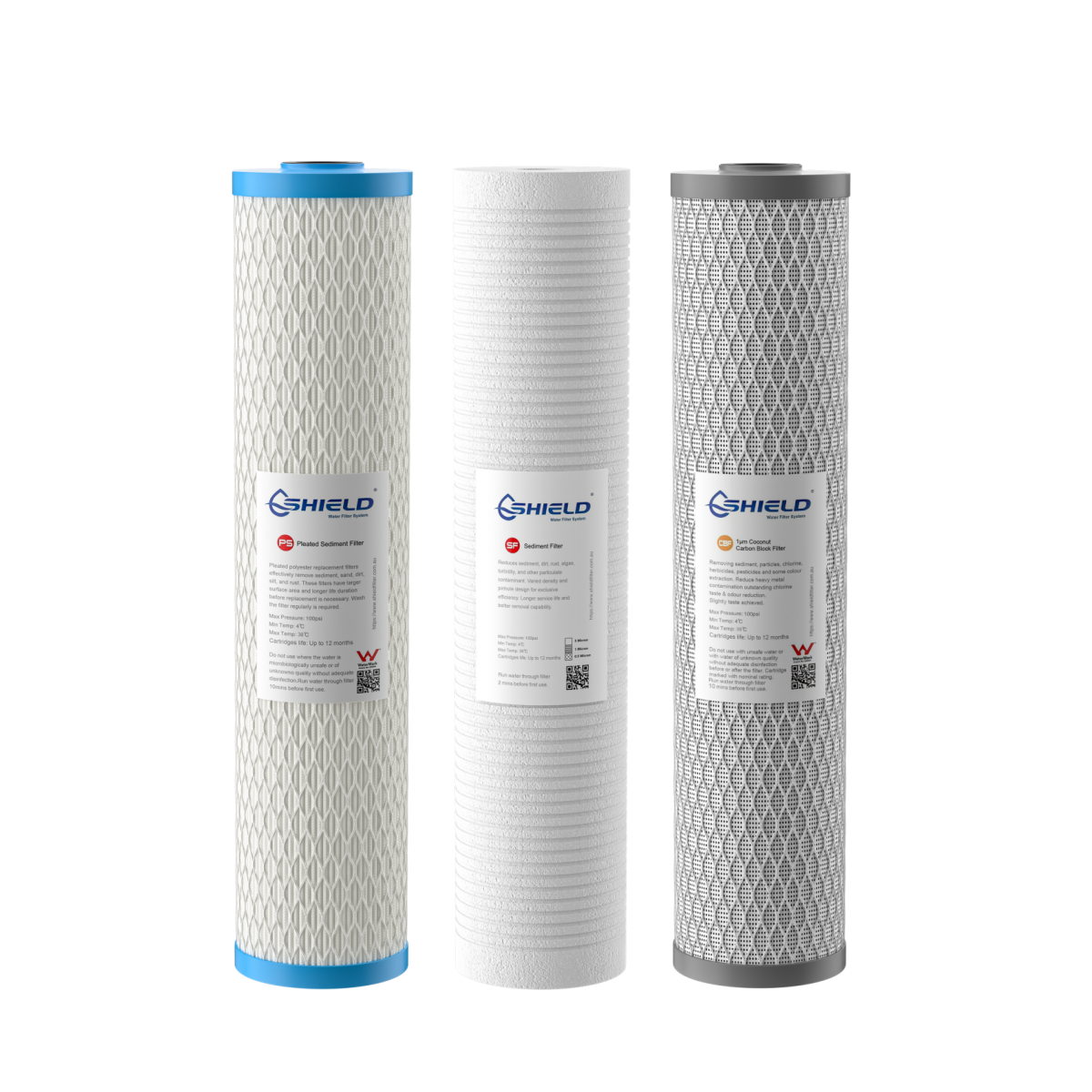 20” x 4.5” Whole House Water Filter Cartridges | 3-Stage Replacement | Washable Sediment Carbon | Ideal for Heavy Sediment Low Pressure Areas - Shield Water Filter