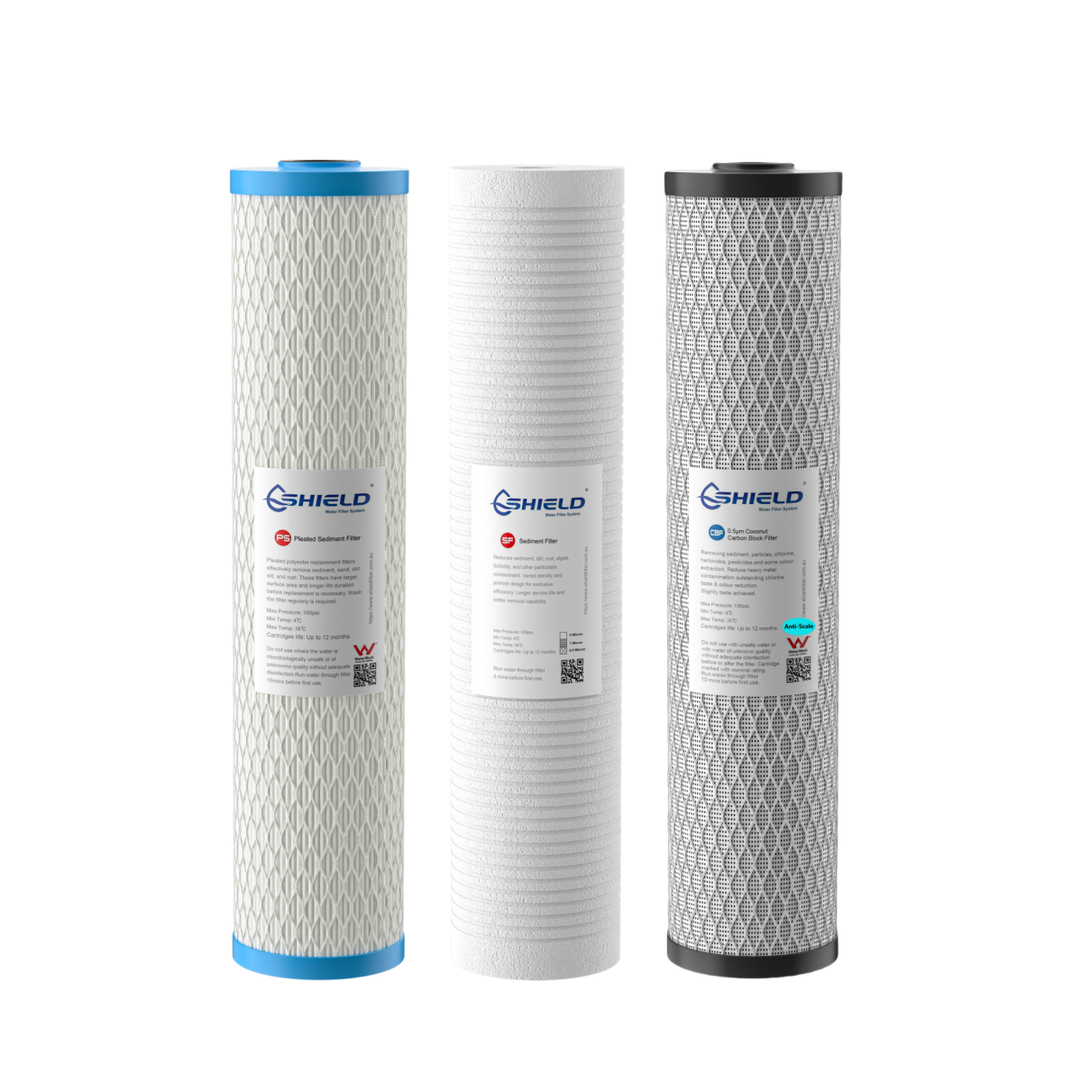 20” x 4.5” Whole House Water Filter System Scale Removal Stainless Steel Cover | 3-Stage Wall Mount | WaterMark Certified | Heavy Sediment Hard Water - Shield Water Filter