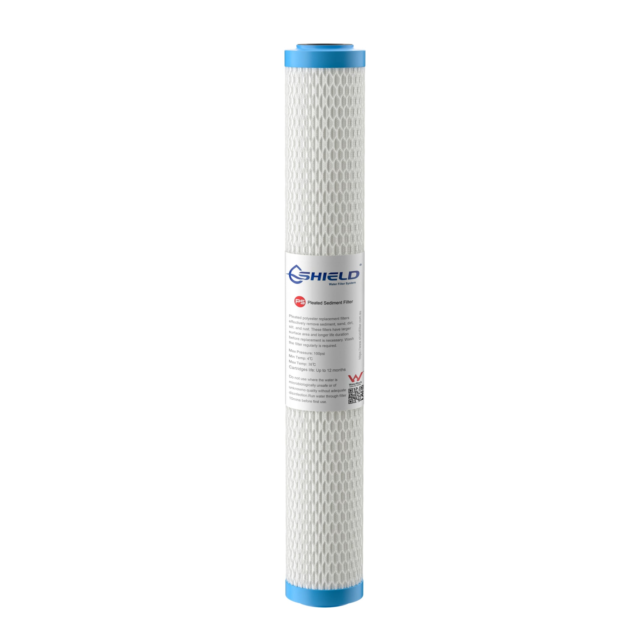 5 Micron Washable Pleated Sediment Water Filter Cartridge | 20” x 2.5” Universal Replacement for Slim Whole House Filter - Shield Water Filter