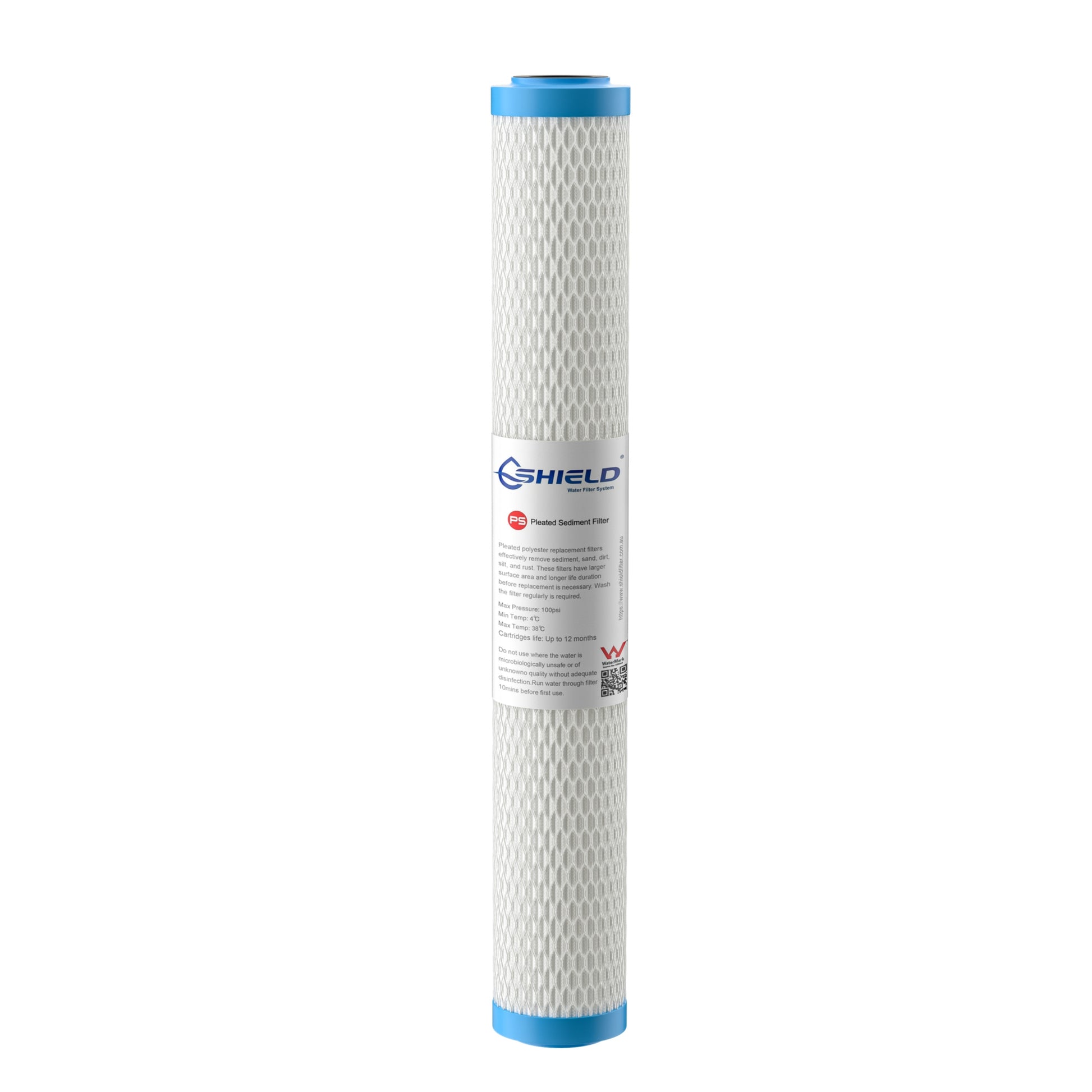 5 Micron Washable Pleated Sediment Water Filter Cartridge | 20” x 2.5” Universal Replacement for Slim Whole House Filter - Shield Water Filter