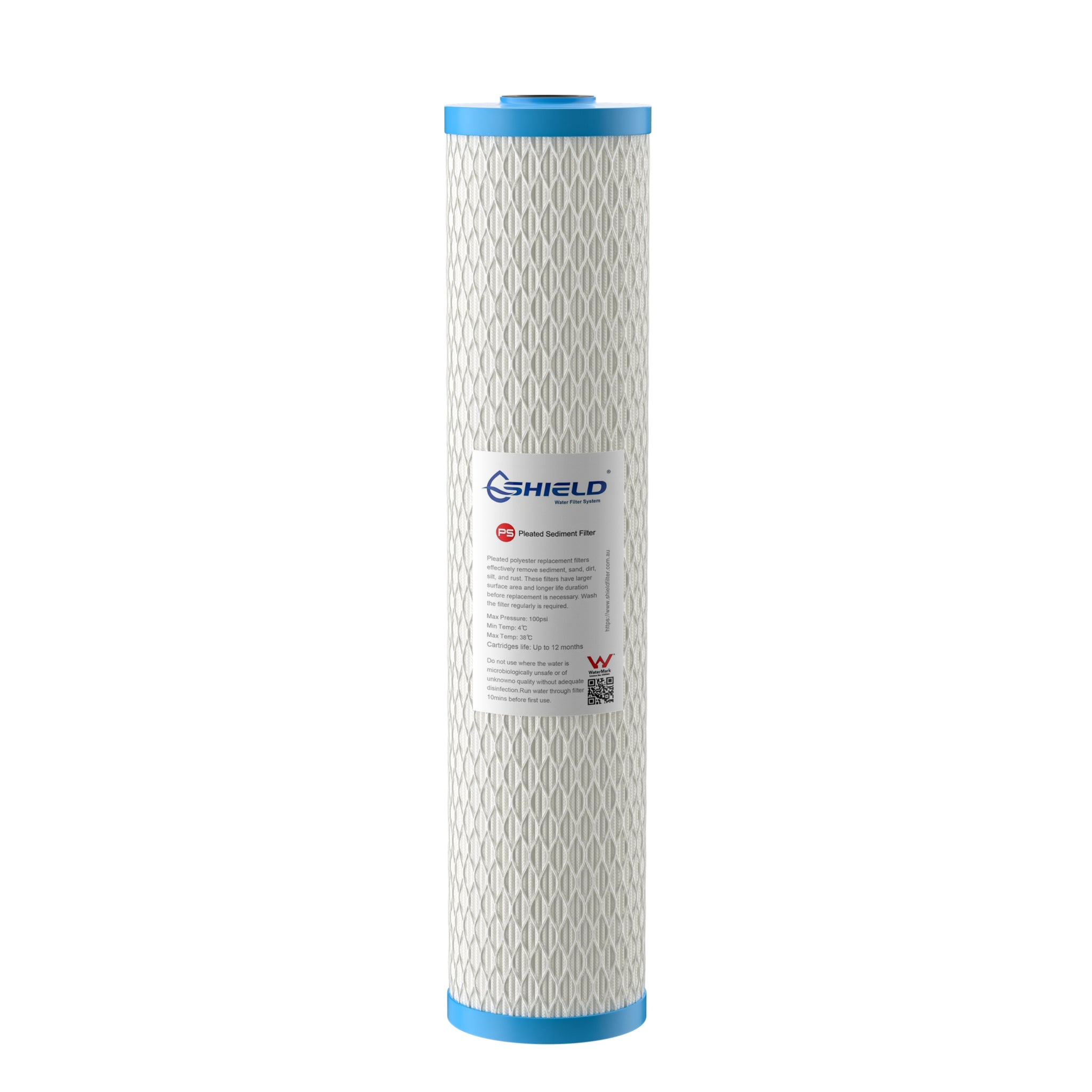 5 Micron Washable Pleated Sediment Water Filter Cartridge | 20” x 4.5” Big Blue Universal Replacement for Whole House Filter - Shield Water Filter