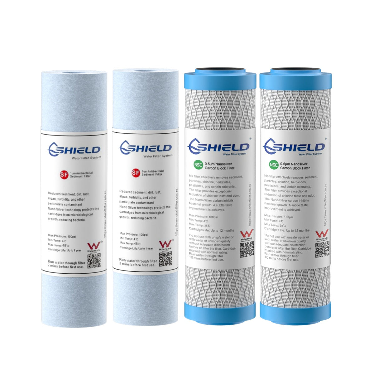 Nano Silver Antibacterial Sediment & 0.5 Micron Coconut Carbon Block Water Filter Cartridges | 10” x 2.5” Universal Replacement - 2 Pack - Shield Water Filter