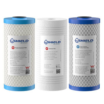 Pleated Washable Sediment & Coconut Carbon Block Water Filter Cartridges | 10” x 4.5” Universal Replacement for 3-Stage Whole House Filtration System - Shield Water Filter