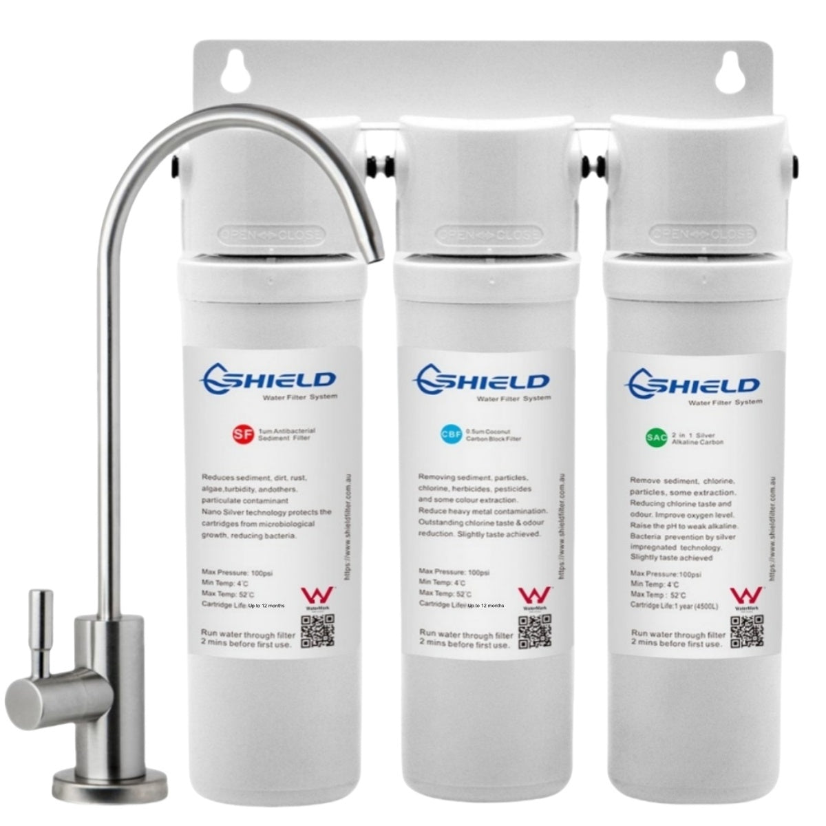 Undersink Alkaline Triple Water Filter System | WaterMark Certified Australian Standard | 3-Stage Quick Change - Shield Water Filter