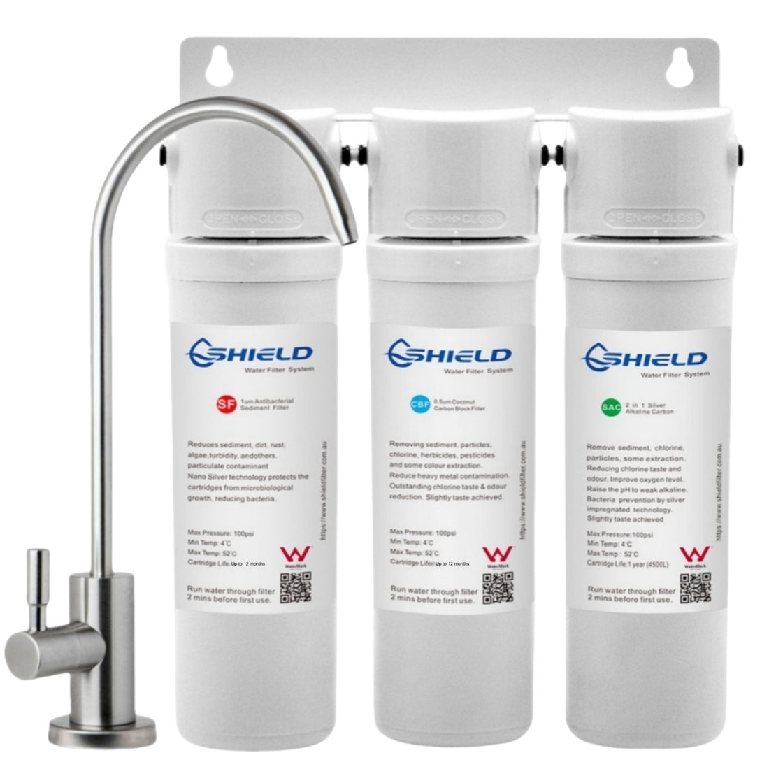 Undersink Alkaline Triple Water Filter System | WaterMark Certified Australian Standard | 3-Stage Quick Change - Shield Water Filter