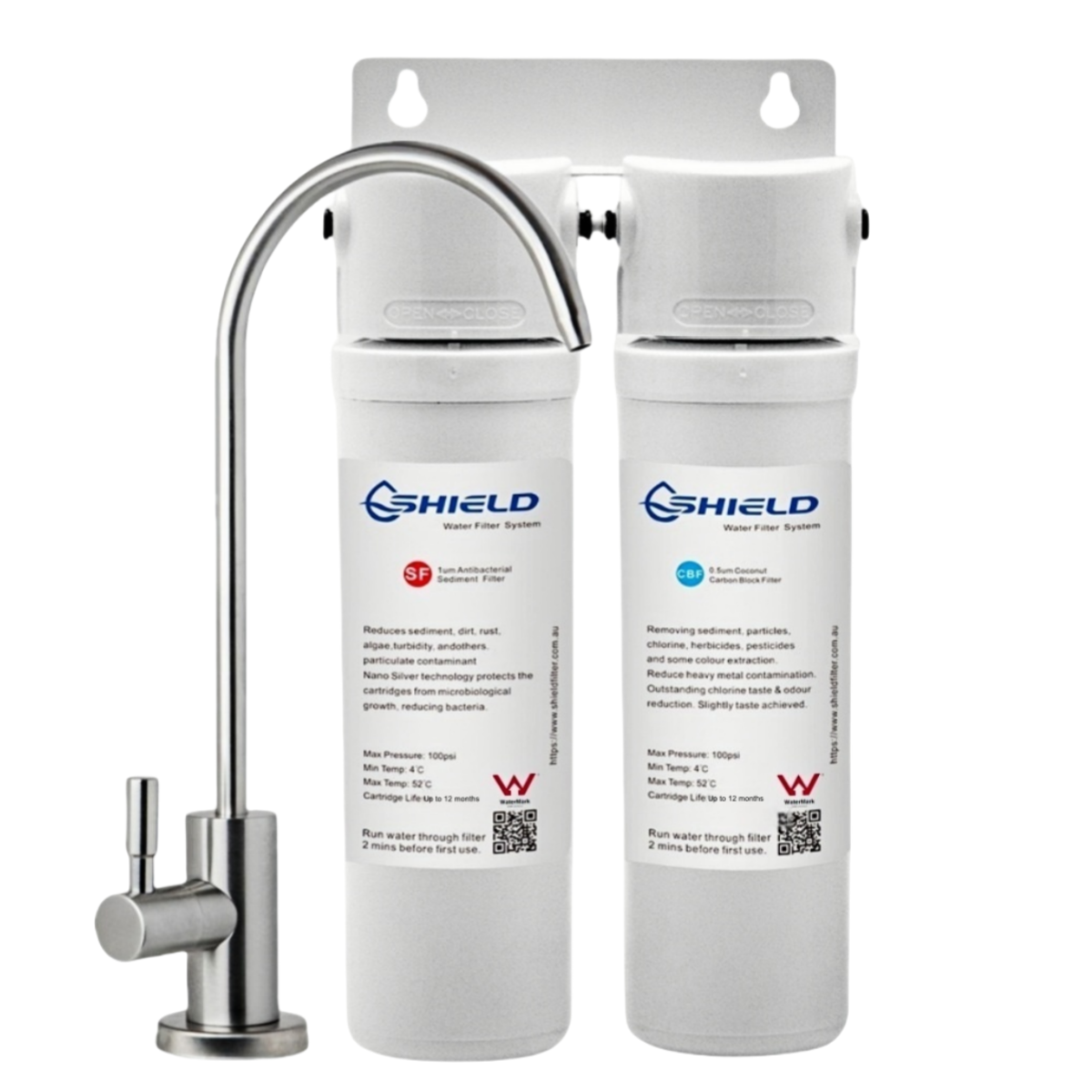 Undersink Twin Water Filter System | WaterMark Certified Australian Standard  | 2-Stage Quick Change - Shield Water Filter