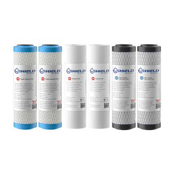 Washable Pleated Sediment & Coconut Carbon Block Water Filter Cartridges | 10” x 2.5” Universal Replacement for Triple Undersink Systems - 2 Pack - Shield Water Filter